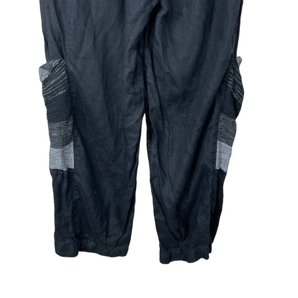 Tara Vao Linen Side Pocket Lagenlook Pants in Black Gray Stripe Size Medium - Picture 5 of 11